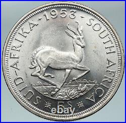 1953 SOUTH AFRICA Old Queen Elizabeth II VINTAGE Silver 5 Shillings Coin i87453