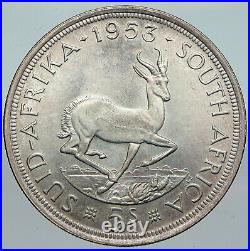 1953 SOUTH AFRICA Old Queen Elizabeth II VINTAGE Silver 5 Shillings Coin i90627