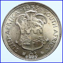 1953 SOUTH AFRICA Queen Elizabeth II Antique OLD Silver 2 Shilling Coin i96528