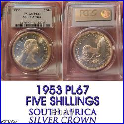 1953 Silver 5 Shillings Pl67 Pcgs South Africa 5s Crown Prooflike
