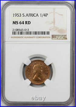 1953 South Africa 1/4 Penny Ngc Ms64rd #c