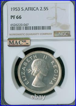 1953 South Africa 2.5 Shillings Ngc Pf66 Mac Spotless