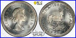 1953 South Africa 5 Shillings PCGS PL66 + Silver Crown Sized Registry Coin KM52