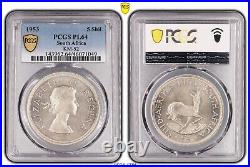 1953, South Africa, Elizabeth II. Prooflike Silver 5 Shillings Coin. PCGS PL-64