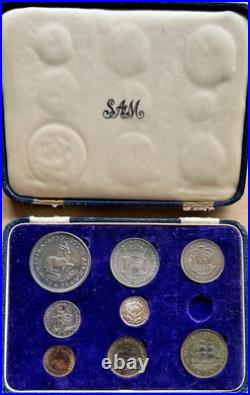 1953 South Africa Proof Set 8 Coins All Toned withCase 3 Pence Is Missing