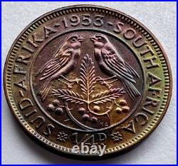 1953 South Africa Proof Set 8 Coins All Toned withCase 3 Pence Is Missing