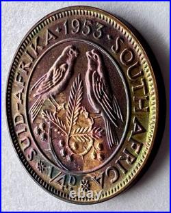 1953 South Africa Proof Set 8 Coins All Toned withCase 3 Pence Is Missing