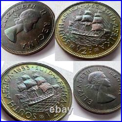 1953 South Africa Proof Set 8 Coins All Toned withCase 3 Pence Is Missing