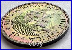 1953 South Africa Proof Set 8 Coins All Toned withCase 3 Pence Is Missing