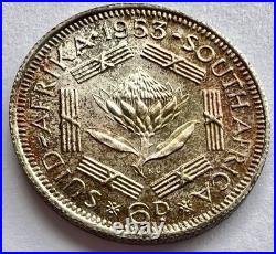 1953 South Africa Proof Set 8 Coins All Toned withCase 3 Pence Is Missing