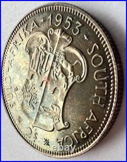 1953 South Africa Proof Set 8 Coins All Toned withCase 3 Pence Is Missing