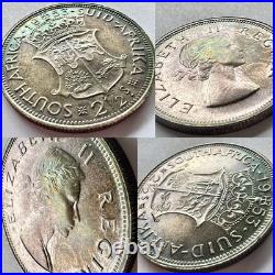 1953 South Africa Proof Set 8 Coins All Toned withCase 3 Pence Is Missing