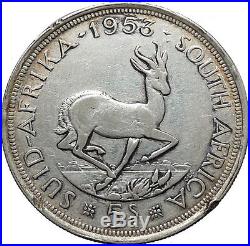 1953 South Africa Queen ELIZABETH II 5 Shillings Silver Coin Springbok i45534