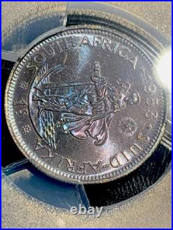 1953 South Africa Silver 1 Shilling Pcgs- Pf65 Toning Coin