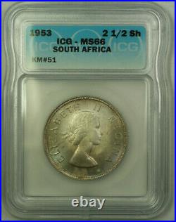1953 South Africa Silver 2 1/2 Shillings Coin ICG MS-66 KM#51