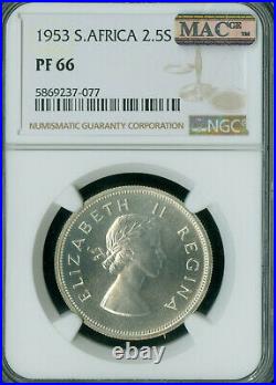 1953 South Africa Silver 2.5 Shillings Ngc Pf-66 Mac Spotless