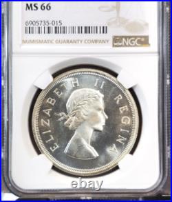 1953 South Africa Silver 5 Shillings Springbok Ngc Ms 66 Rare High Grade Gem