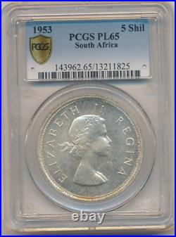 1953 South Africa Silver 5 Shillings-beautiful Coin! Pcgs Pl65-ships Free