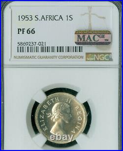 1953 South Africa Silver Shilling Ngc Pf-66 Mac Spotless