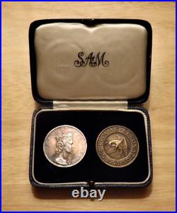 1953 South Africa silver & bronze coronation set in original box very rare