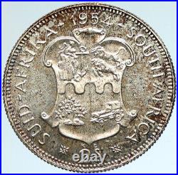 1954 SOUTH AFRICA Queen Elizabeth II Antique OLD Silver 2 Shilling Coin i103355