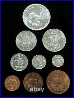 1954 Silver South Africa 9 Coin Choice Proof Set Km# Ps30