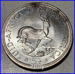1954 South Africa 5 Shilling Uncirculated Silver Coin