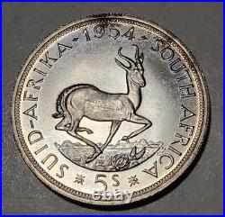 1954 South Africa 5 Shilling Uncirculated Silver Coin
