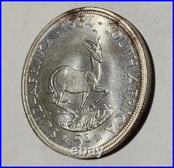 1954 South Africa 5 Shilling Uncirculated Silver Coin