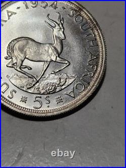 1954 South Africa 5 Shilling Uncirculated Silver Coin
