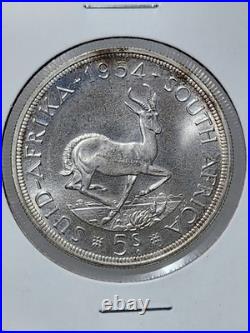 1954 South Africa 5 Shilling Uncirculated Silver Coin