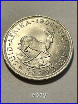 1954 South Africa 5 Shillings Silver/AU+/Low Mintage #1646