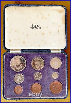 1954 South Africa 9 Coin Proof Set with Very Rare 5 Shillings Silver Coin