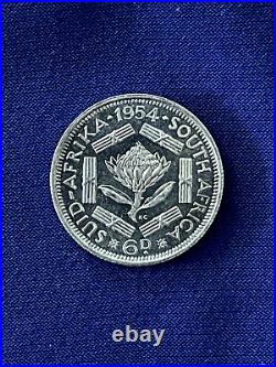 1954 South Africa 9 Coin Proof Set with Very Rare 5 Shillings Silver Coin