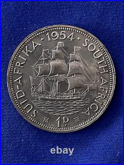 1954 South Africa 9 Coin Proof Set with Very Rare 5 Shillings Silver Coin