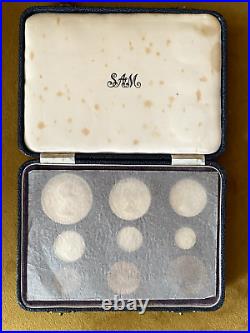 1954 South Africa 9 Coin Proof Set with Very Rare 5 Shillings Silver Coin