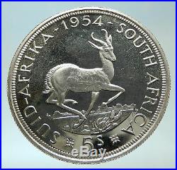 1954 South Africa Queen ELIZABETH II 5 Shillings Silver Coin Springbok i76631