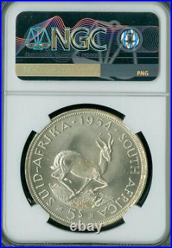 1954 South Africa Silver 5 Shillings Ngc Ms64 Mac Spotless Very Rare