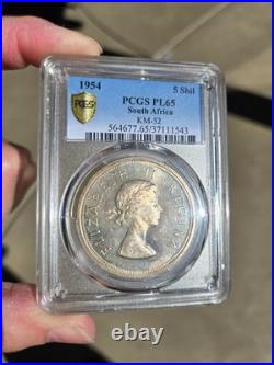 1954 South africa Silver 5 Shillings PL 65 UNC GEM BU Pop1500