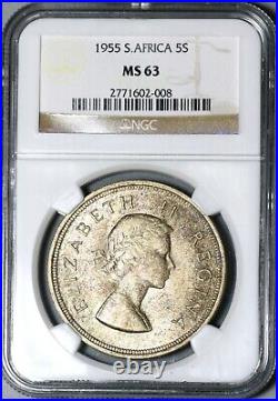 1955 NGC MS 63 South Africa 5 Shillings Elizabeth II Silver 40K Coin (21012806C)