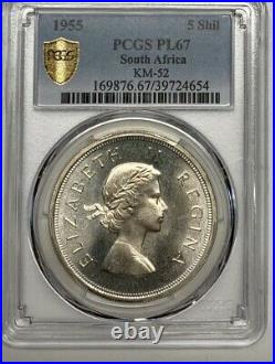 1955 South Africa 5 Shillings PCGS PL67 Silver Crown Sized Registry Coin KM52