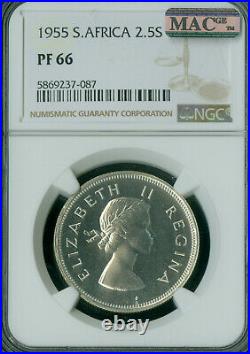 1955 South Africa Silver 2.5 Shillings Ngc Pf-66 Mac 2nd Finest Mac Spotless