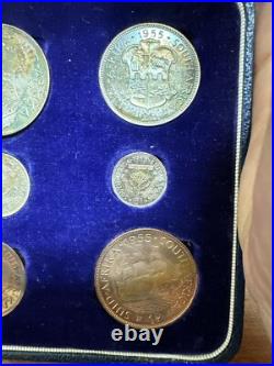 1955 South Africa Silver Proof Set With Original Velvet Box