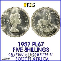 1957 Silver 5 Shillings Pl67 Pcgs South Africa 5s Prooflike Queen Elizabeth II