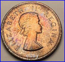 1957 South Africa Silver 5 Shilling Bu Unc Color Toned Coin