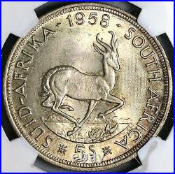 1958 NGC MS 63 South Africa 5 Shillings Elizabeth II Silver Crown Coin 22051704C