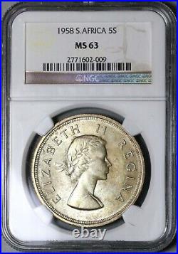 1958 NGC MS 63 South Africa 5 Shillings Elizabeth II Silver Crown Coin 22051704C