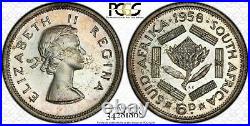 1958 South Africa 6 Pence Pcgs Pr66 Bu Unc Color Toned Only 2 Graded Higher