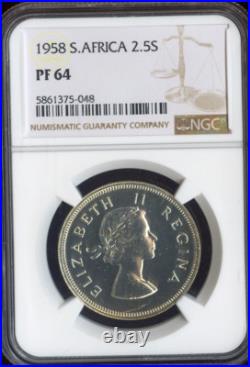 1958 South Africa Silver 2-1/2 Shillings NGC PF64 Quality 985 Minted
