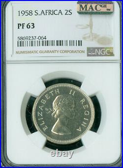 1958 South Africa Silver 2 Shillings Ngc Pf63 Mac Spotless 985 Minted Rare